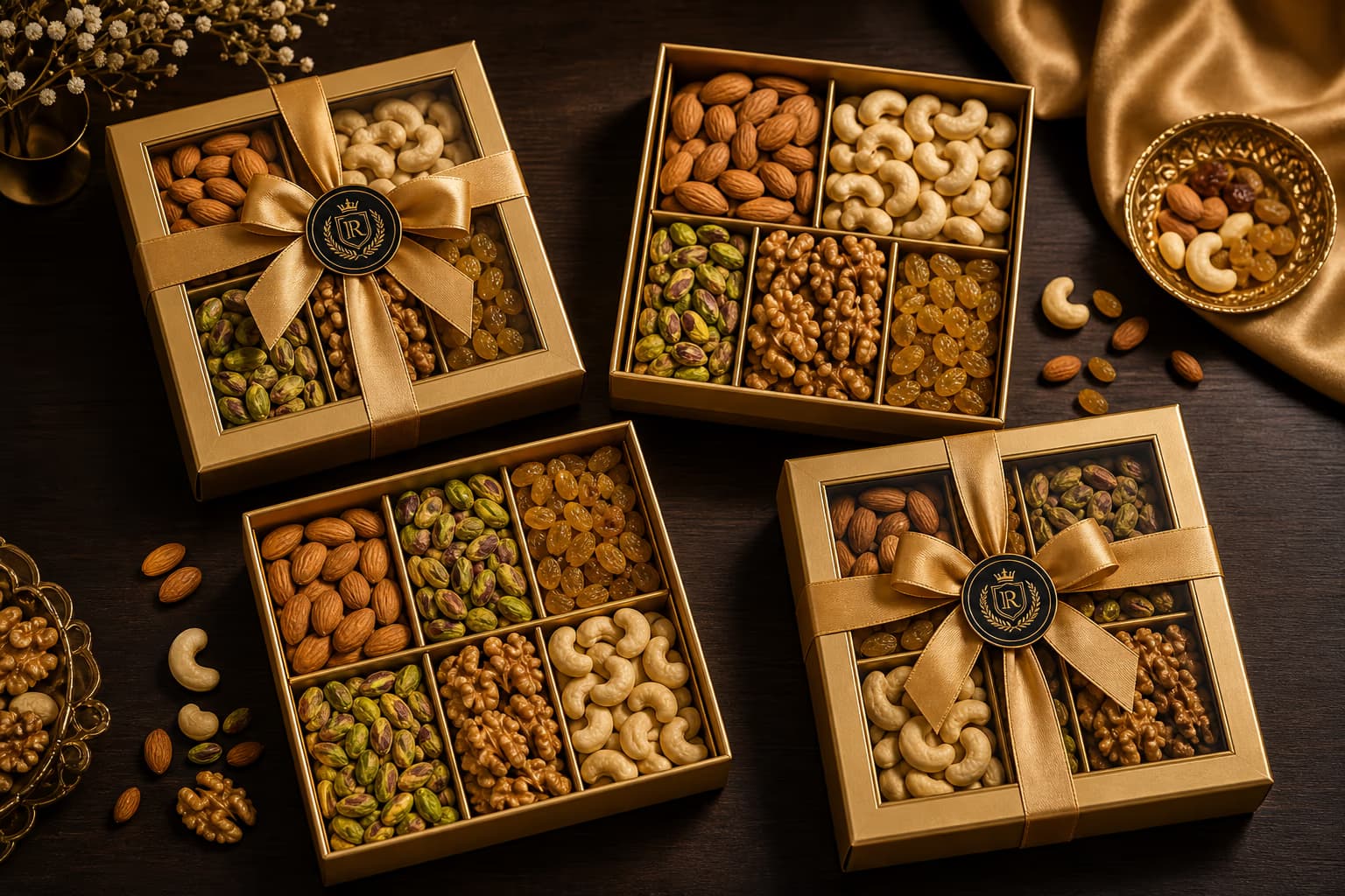 Dryzenroyal dry fruit gift boxes finished with ribbon